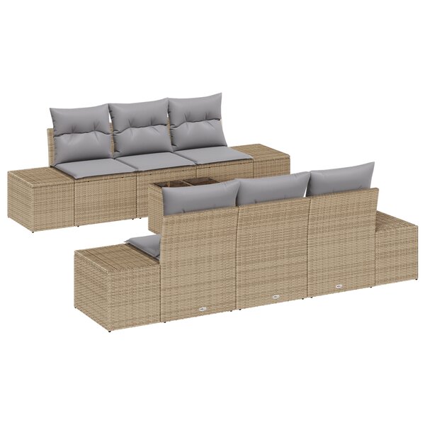 vidaXL Ensemble de canapé de jardin 7 pièces avec coussins beige en poly rattan
