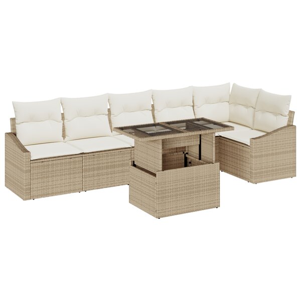 vidaXL Ensemble de canapés de jardin 7 pièces avec coussins en Beige en Poly Rotin
