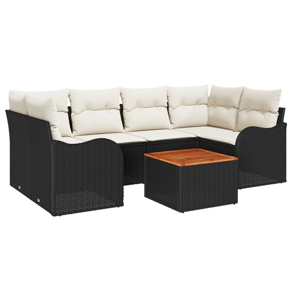 Canapés de Jardin de 7 Pièces avec Coussins Noir Rattan Poly Acacia
