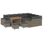 Ensemble de Jardin 13 Pièces avec Coussins Gris Rattan Acacia