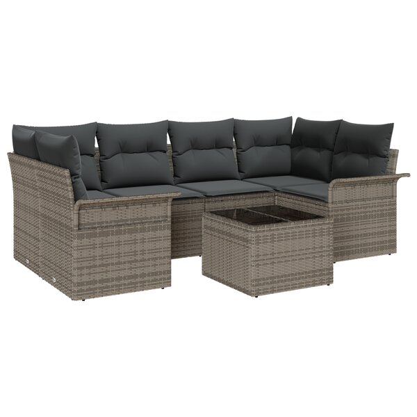vidaXL Ensemble de canapés de jardin 7 pièces avec coussins gris poly rattan