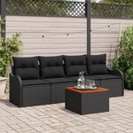 Ensemble de 5 Pièces Canapé de Jardin avec Coussins Noir Poly Rattan Acacia
