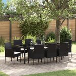 vidaXL Ensemble de salle à manger de jardin 9 pièces avec coussins Rattan Poly Noir