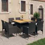 vidaXL Ensemble à manger de jardin 9 Pièces Résine tressée et acacia Noir