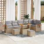 Set de canapé de jardin 9 pièces avec coussins beige rotin acacia
