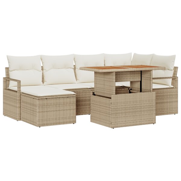 Canapé de jardin 7 pièces avec coussins beige en rotin poly vidaXL