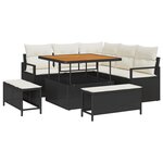 Ensemble de Canapés de Jardin 8 Pièces avec Coussins Noir Poly Rattan Acacia