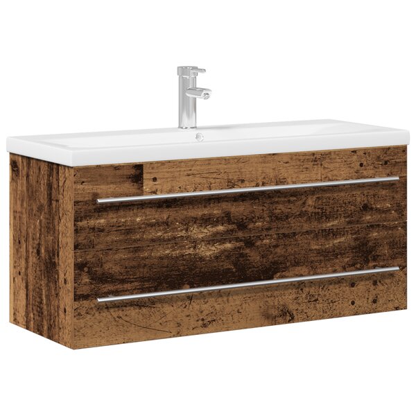 vidaXL Meuble sous lavabo de salle de bain avec lavabo intégré vieux bois