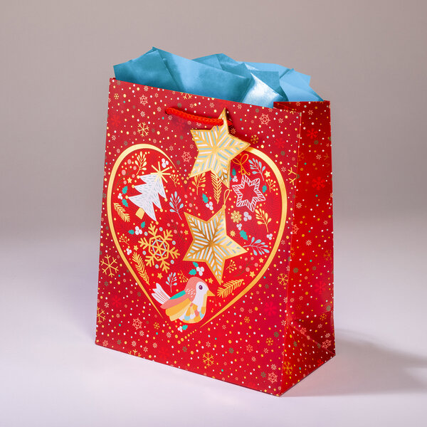 Sac cadeau rouge cœur mml 20 x h 25 flocons
