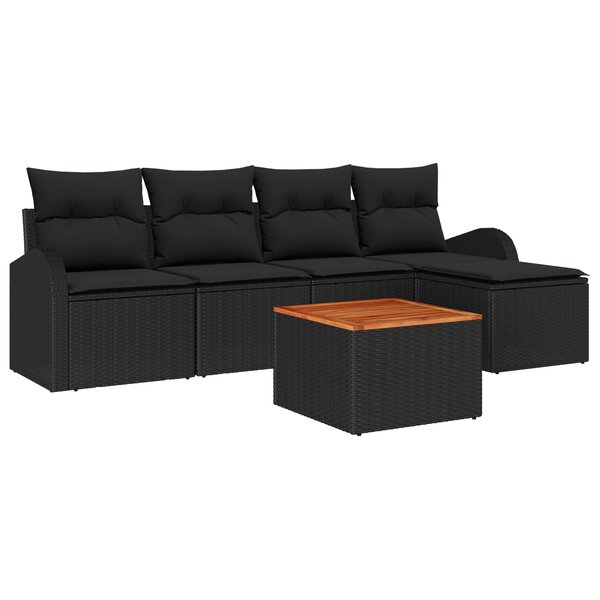 Canapé de Jardin 6 Pièces avec Coussins Noir Poly Rattan