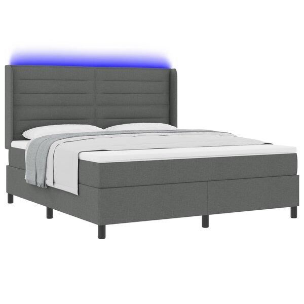 vidaXL Lit à ressort avec matelas et LED Gris foncé 180x200 cm Tissu