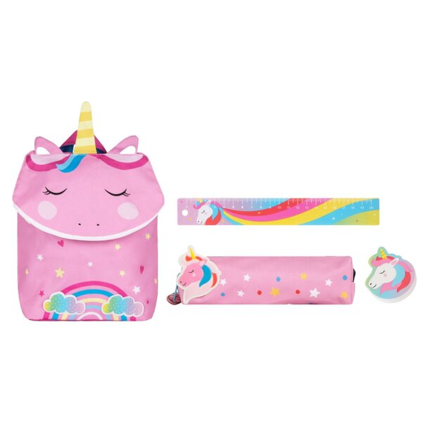 Kit Rentrée Scolaire Licorne : Sac À Dos Et Accessoires : Trousse  Gourde  Règle Souple Et Maxi Gomme - Draeger paris
