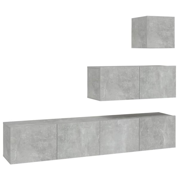 vidaXL Ensemble de meubles TV 4 Pièces Gris béton Bois d'ingénierie