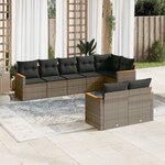 vidaXL Salon de jardin 8 Pièces avec coussins gris résine tressée