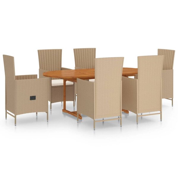vidaXL Ensemble à manger de jardin 7 Pièces Résine tressée Beige