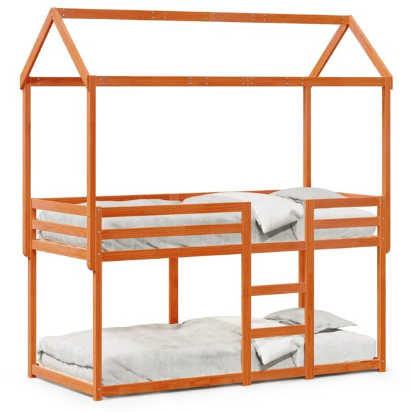 vidaXL Lit superposé avec toit cire marron 75x190cm bois massif de pin
