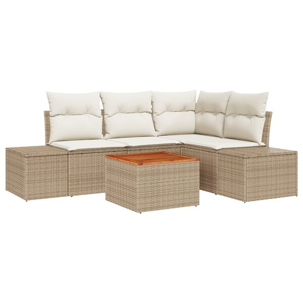 vidaXL Ensemble de canapés de jardin 5 pièces avec coussins Beige Poly Rotin Acacia