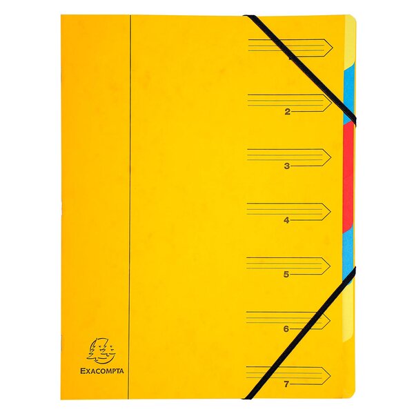 Trieur Agrafé Avec Élastiques 7 Compartiments - Jaune - X 12 - Exacompta