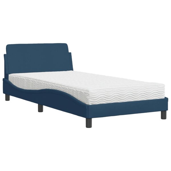 vidaXL Lit avec matelas bleu 100x200 cm tissu
