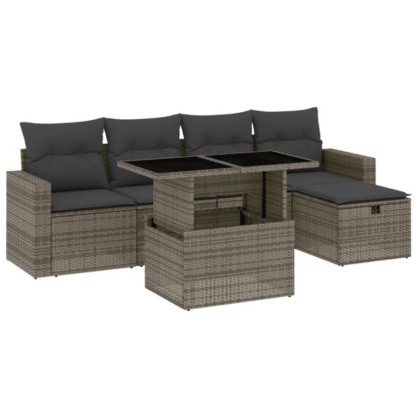 vidaXL Salon de jardin 6 Pièces avec coussins gris résine tressée