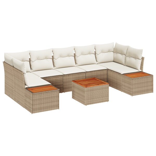 Ensemble de Canapé de Jardin de 8 Pièces avec Coussins Beige en Rotin