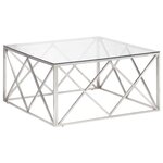 vidaXL Table basse argenté acier inoxydable et verre trempé