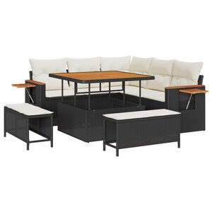 Ensemble de canapé de jardin 8 pièces vidaXL avec coussins noirs poly rattan