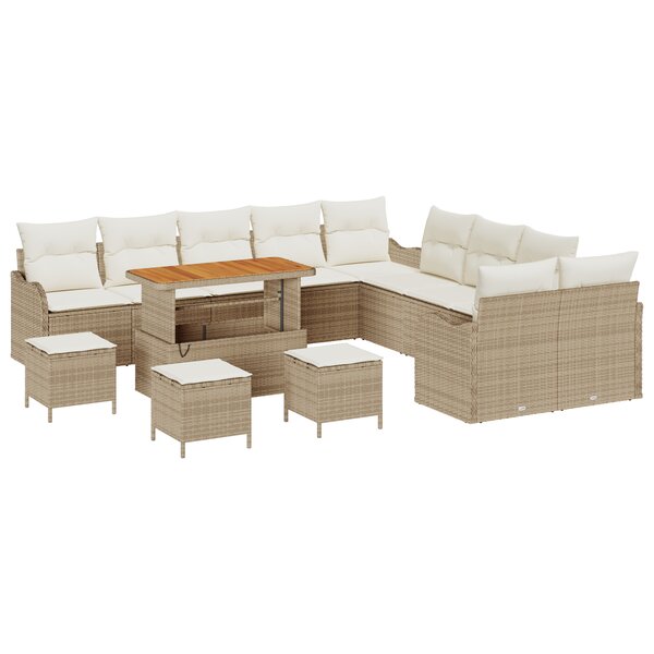 Ensemble de 14 Pièces de Canapés de Jardin avec Coussins en Rotin Beige Acacia