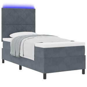 Lit coffre vidaXL avec matelas et LED gris foncé 90x190 cm en velours