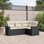 vidaXL Salon de jardin 4 Pièces avec coussins noir résine tressée