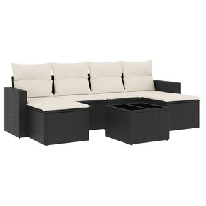 vidaXL Salon de jardin 7 Pièces avec coussins noir résine tressée