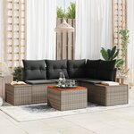 vidaXL Set de Canapé de Jardin 5 pièces avec Coussins Gris Rattan Poly Acacia