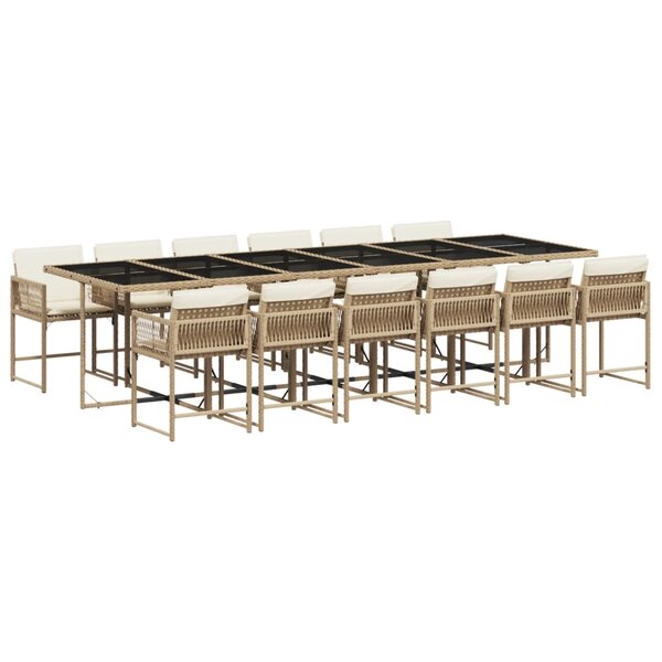 vidaXL Ensemble à manger de jardin et coussins 13 Pièces beige