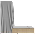 vidaXL Chaise longue double avec toit et rideaux beige résine tressée