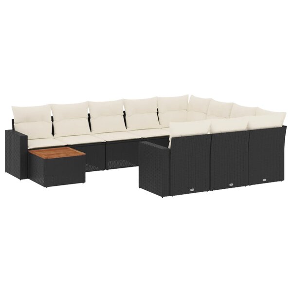 vidaXL Salon de jardin 11 Pièces avec coussins noir résine tressée