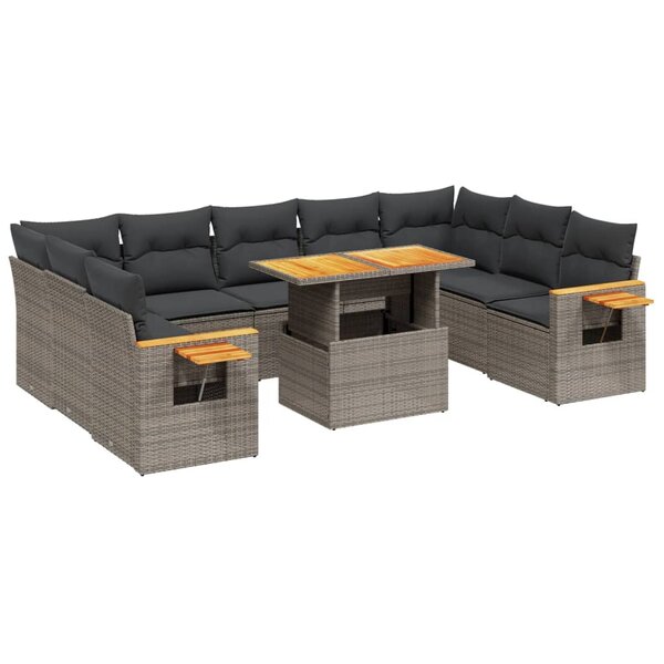 vidaXL Salon de jardin avec coussins 10 Pièces gris résine tressée