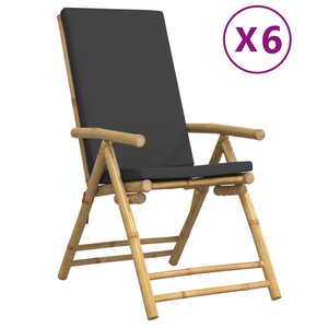 vidaXL Chaises de bistro pliantes lot de 6 coussins gris foncé bambou