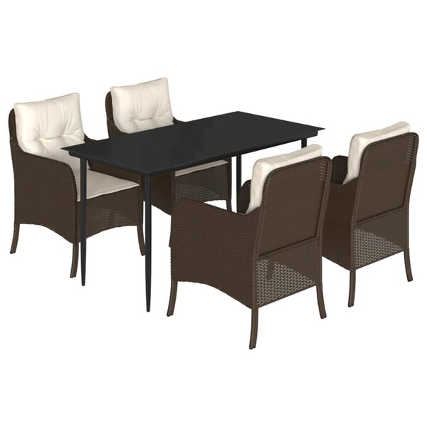 vidaXL Ensemble à manger de jardin 5 Pièces et coussins marron poly rotin