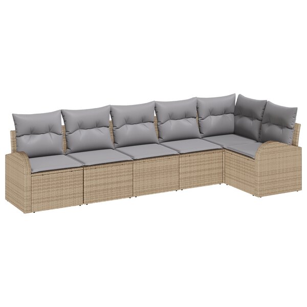 vidaXL Ensemble de canapé de jardin 6 pièces avec coussins beige poly rotin