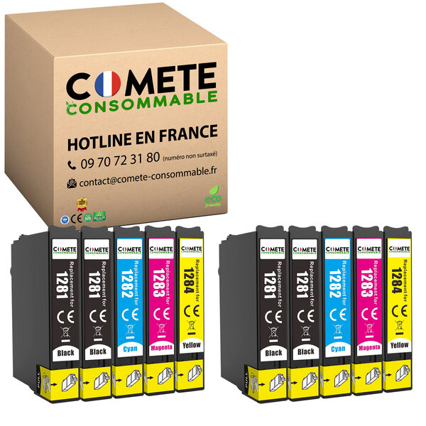 COMETE, Entreprise française - T1285-10 Cartouches d'encre Compatibles avec EPSON T1285 Renard T1281 T1282 T1283 T1284 - pour EPSON Stylus T22 Office BX305F BX305FW SX125 SX130 SX230-LIVRAISON GRATUITE