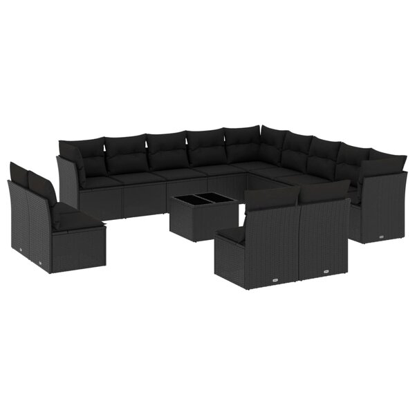 vidaXL Salon de jardin avec coussins 14 Pièces noir résine tressée