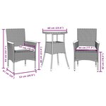 vidaXL Ensemble à manger de jardin et coussins 3 Pièces gris rotin verre