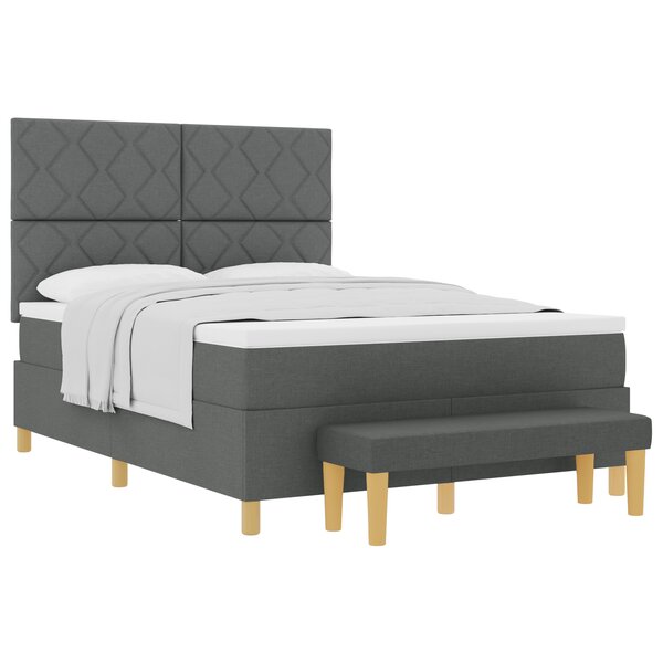 vidaXL Lit avec Sommier et Banc Gris Foncé 160x200 cm Tissu