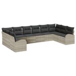 Ensemble de 10 pièces de canapé de jardin avec coussins gris clair en poly rotin