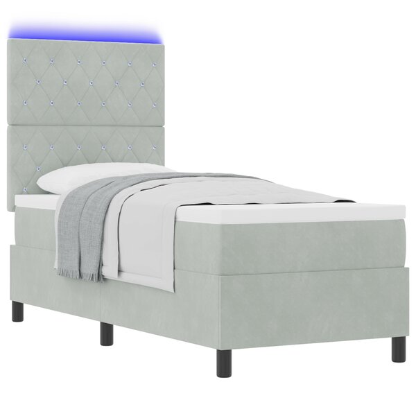 Lit Box Spring vidaXL avec Matelas & Lumière LED Gris clair 80x200 cm Velours