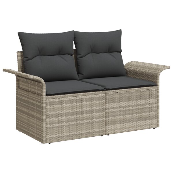 Canapé de jardin 2 places vidaXL avec coussins en poly rattan gris clair