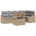 vidaXL Set de canapé de jardin 6 pièces avec coussins beige en rotin poly