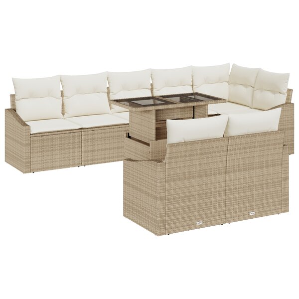 vidaXL Ensemble de Canapé de Jardin 9 Pièces avec Coussins Beige Rotin Poly