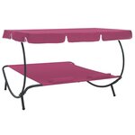 vidaXL Lit de repos d'extérieur avec auvent et oreillers rose