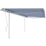 vidaXL Auvent manuel rétractable avec poteaux 4 5x3 m Bleu et blanc